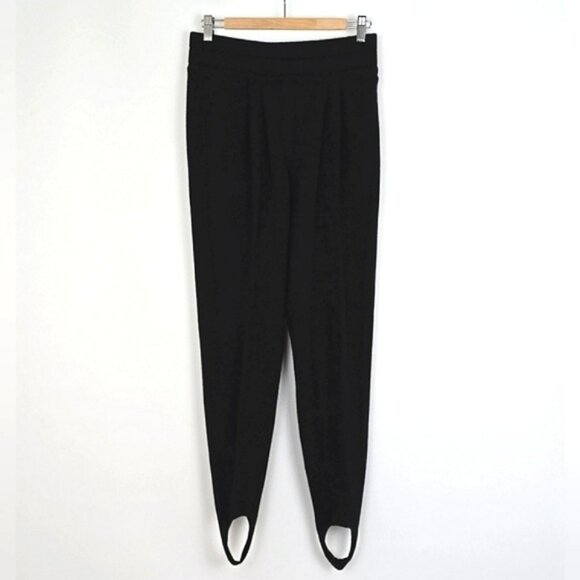 Micheline Boucher Black Wool Knit Stirrup Front Pleated Pants Elastic Waist Sz L - Picture 1 of 12
